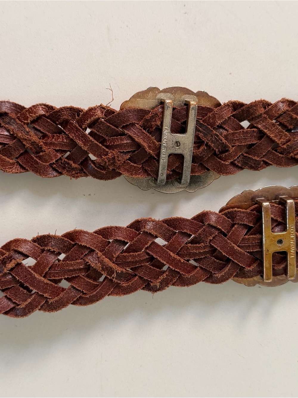 Braided Brown Leather Belt with Decorative Silver-Tone Conchos - Picture 3 of 5